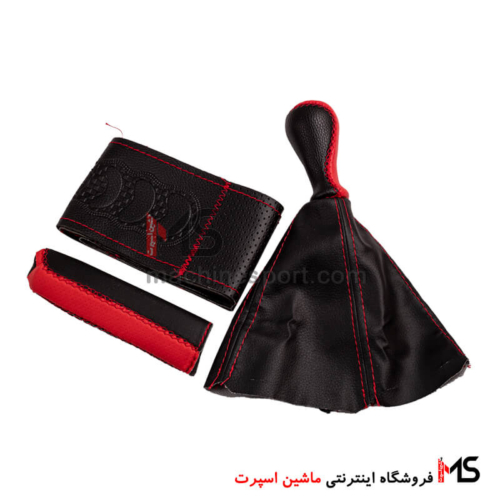 ست چهار تکه سردنده و دور فرمان پژو مشکی قرمز